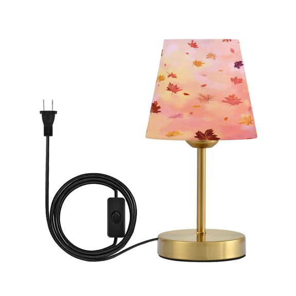 Cone Desk Lamp Antique Bronze Base & Linen Shade Bedside Table Lamp for Bedroom Living Room, Office, Dorm Autumn Leaves Falling Small
