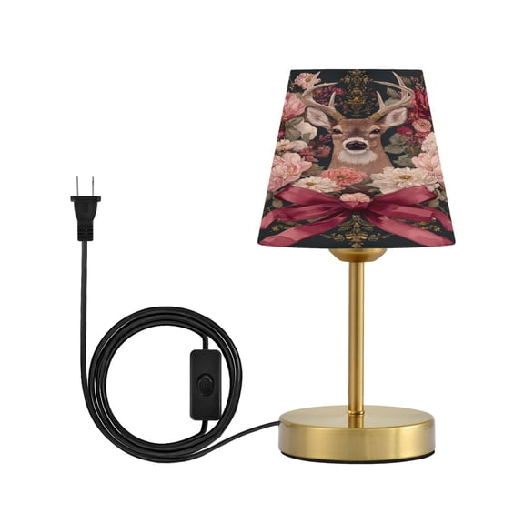 Cone Desk Lamp Antique Bronze Base & Linen Shade Bedside Table Lamp for Bedroom Living Room, Office, Dorm Beautiful and Detailed Deer Small