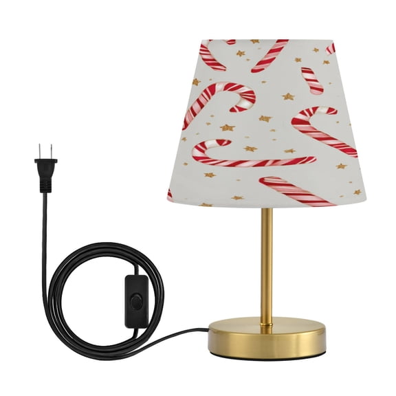 Cone Desk Lamp Antique Bronze Base & Linen Shade Bedside Table Lamp for Bedroom Living Room, Office, Dorm Candy Cane and Gold Stars Medium