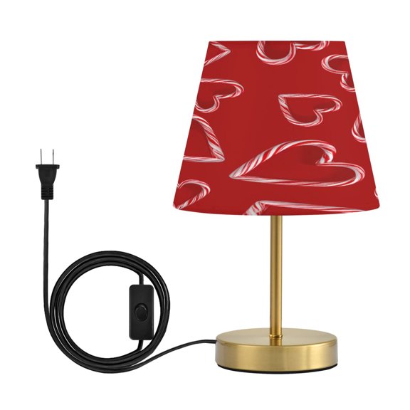 Cone Desk Lamp Antique Bronze Base & Linen Shade Bedside Table Lamp for Bedroom Living Room, Office, Dorm Candy Cane-shaped Hearts Pattern Medium