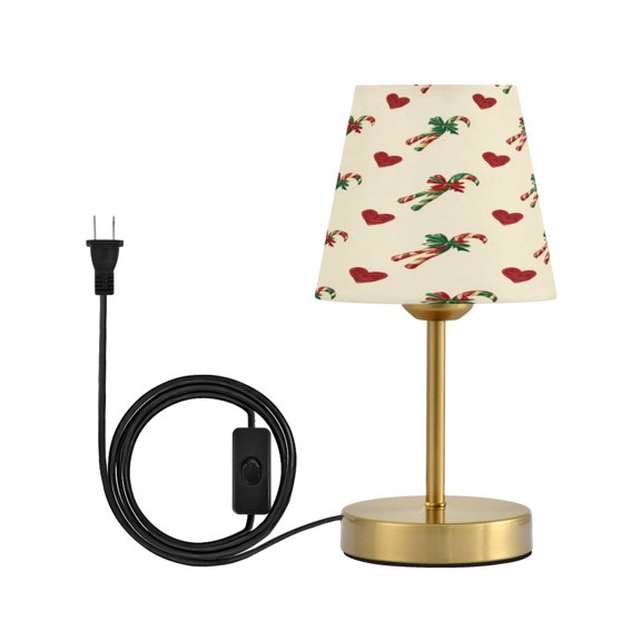 Cone Desk Lamp Antique Bronze Base & Linen Shade Bedside Table Lamp for Bedroom Living Room, Office, Dorm Candy Cane-shaped Ribbons and Hearts Small