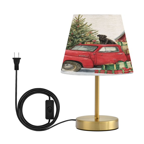 Cone Desk Lamp Antique Bronze Base & Linen Shade Bedside Table Lamp for Bedroom Living Room, Office, Dorm Christmas Decorations and Dogs Medium