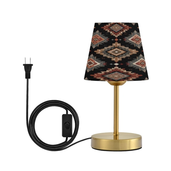 Cone Desk Lamp Antique Bronze Base & Linen Shade Bedside Table Lamp for Bedroom Living Room, Office, Dorm Earthy Tones Rhombus Shape Small