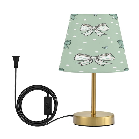 Cone Desk Lamp Antique Bronze Base & Linen Shade Bedside Table Lamp for Bedroom Living Room, Office, Dorm Green and Mint Bows Medium