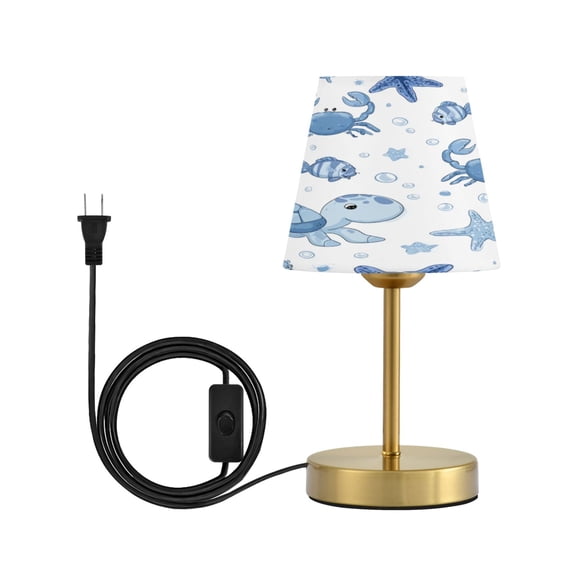 Cone Desk Lamp Antique Bronze Base & Linen Shade Bedside Table Lamp for Bedroom Living Room, Office, Dorm Marine Organisms Small
