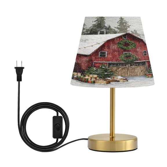 Cone Desk Lamp Antique Bronze Base & Linen Shade Bedside Table Lamp for Bedroom Living Room, Office, Dorm Old Red Barn Medium
