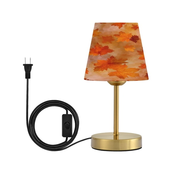 Cone Desk Lamp Antique Bronze Base & Linen Shade Bedside Table Lamp for Bedroom Living Room, Office, Dorm Orange and Brown Autumn Leaves Small