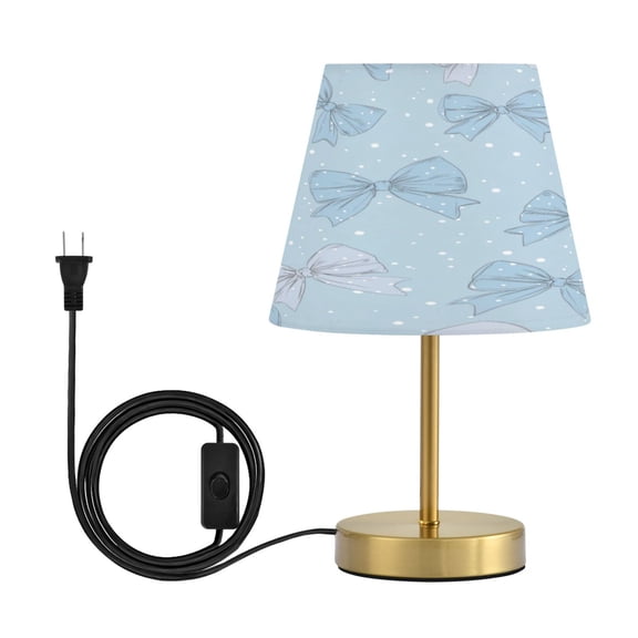 Cone Desk Lamp Antique Bronze Base & Linen Shade Bedside Table Lamp for Bedroom Living Room, Office, Dorm Pastel Blue Bows and Dots Medium