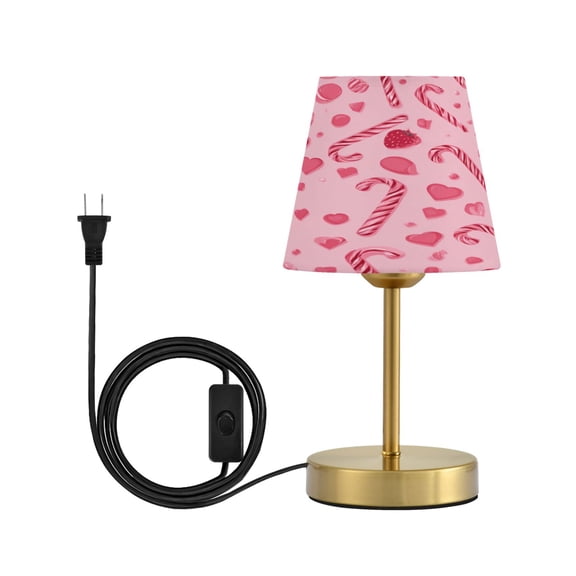 Cone Desk Lamp Antique Bronze Base & Linen Shade Bedside Table Lamp for Bedroom Living Room, Office, Dorm Pink Candy Cane and Strawberry Small