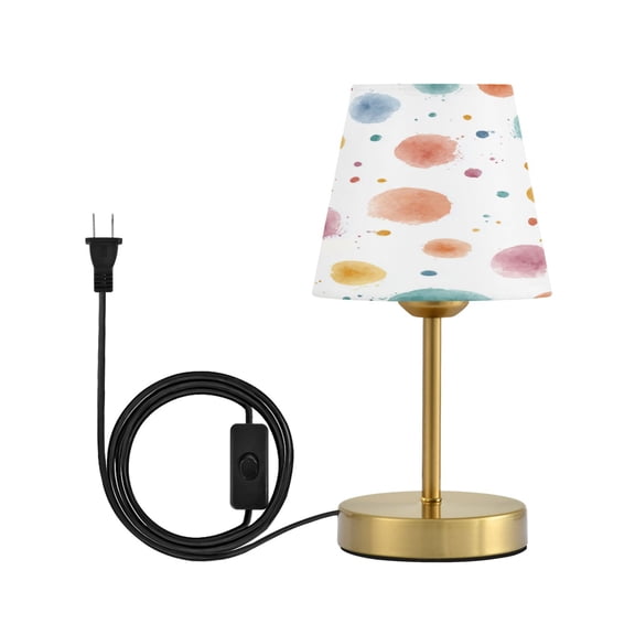 Cone Desk Lamp Antique Bronze Base & Linen Shade Bedside Table Lamp for Bedroom Living Room, Office, Dorm Small Watercolor Splashes and Dots Small