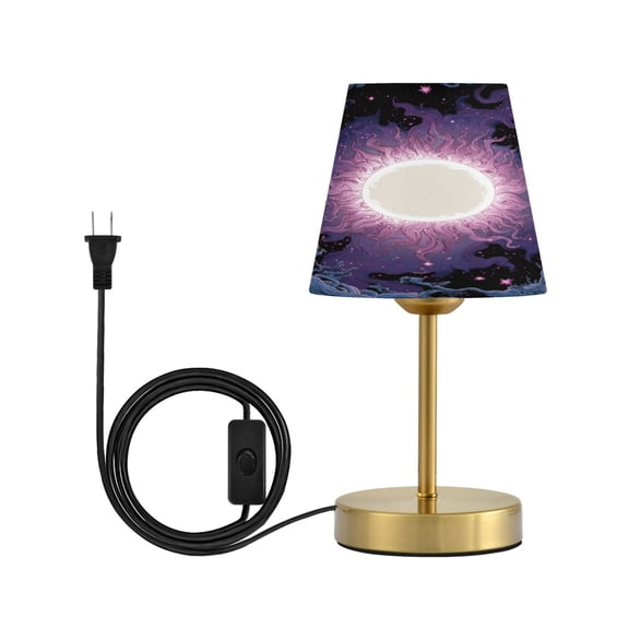 Cone Desk Lamp Antique Bronze Base & Linen Shade Bedside Table Lamp for Bedroom Living Room, Office, Dorm Solar Vortex Small