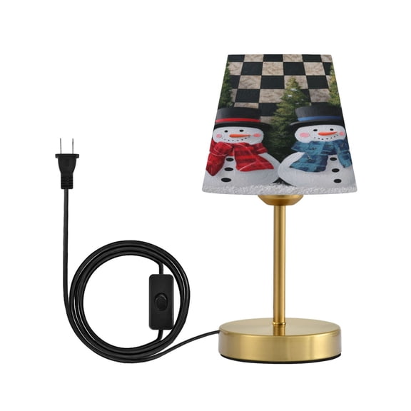 Cone Desk Lamp Antique Bronze Base & Linen Shade Bedside Table Lamp for Bedroom Living Room, Office, Dorm Two Snowmen Pattern Small