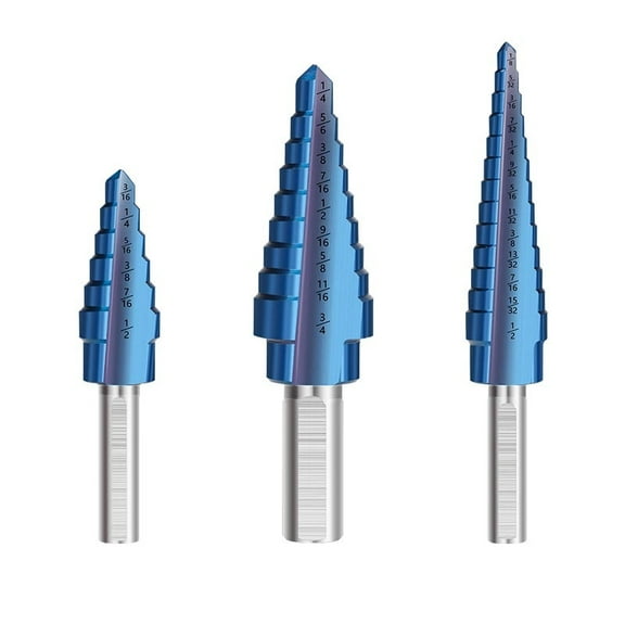 Cone Drill 3pcs 3/16-1/2,1/8-1/2,1/4-3/4 Step Drill Bit Blue Coated Wood Hole Cutter Drilling Tool Metal Drills