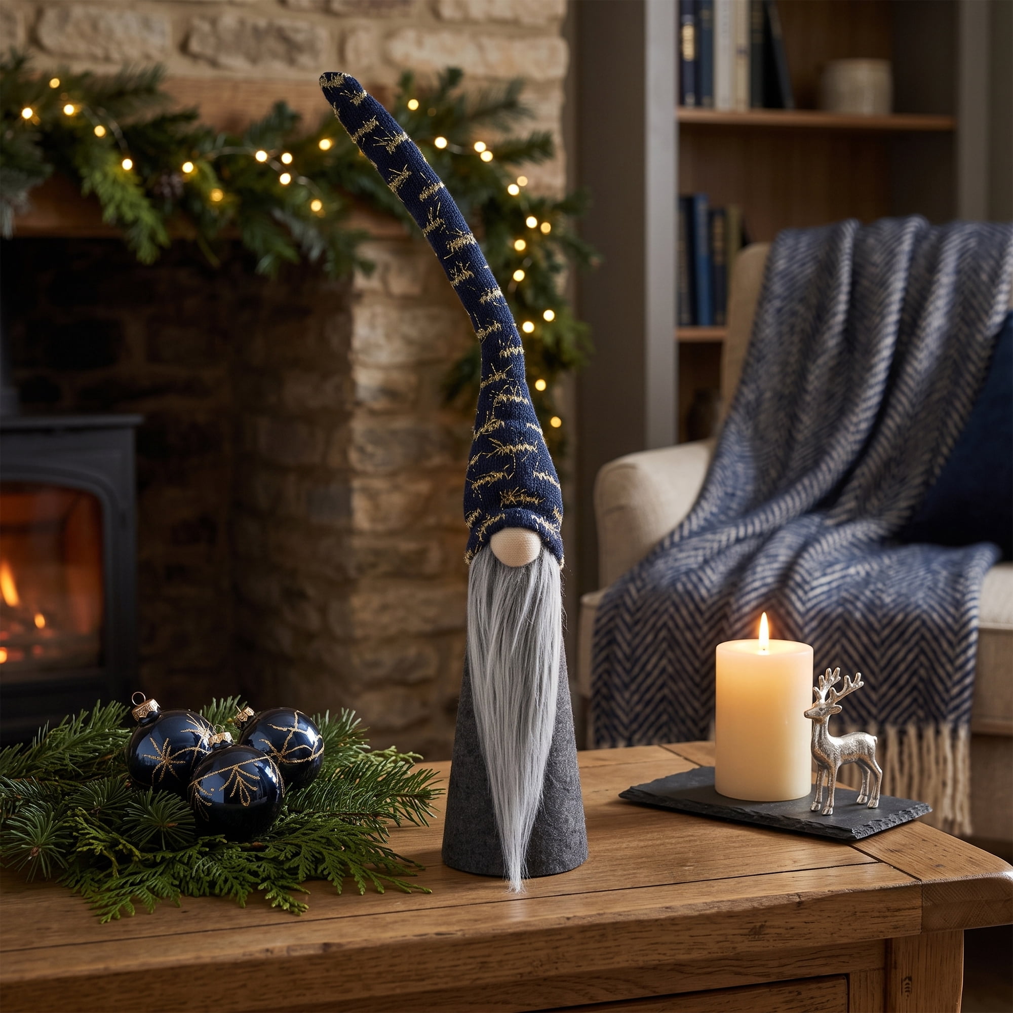 Northlight Cone Gnome Christmas Decoration - 17" - Gray and Navy