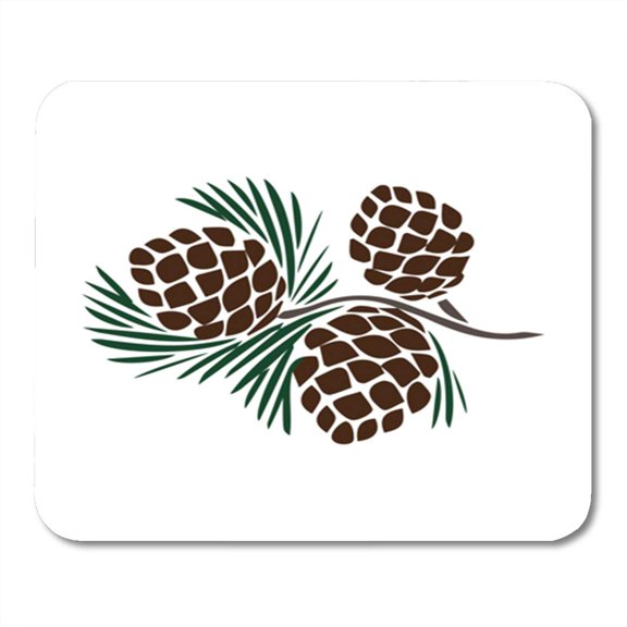 Cone Pinecones on Pine Branch Isolated Cedar Tree Vector Silhouette Mousepad Mouse Pad Mouse Mat 9x10 inch