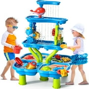 ConeWhale Sand Water Table for Toddlers 3-5 Outdoor Backyard Summer Multi-Tier Waterfall 32.3 x 22.8 x 22.8 Inch