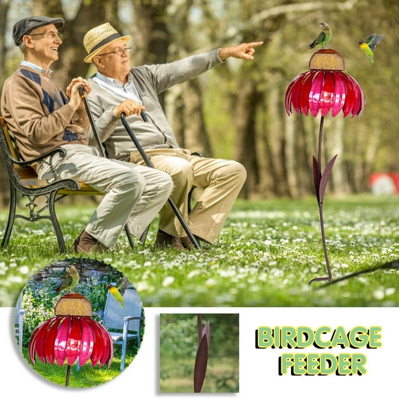 Coneflower Bird Feeder, Outdoor Garden Yard Decoration with Metal Flowers, Easy to Install Stake for Attracting Birds, Ideal for Birdwatchers and Garden Lovers