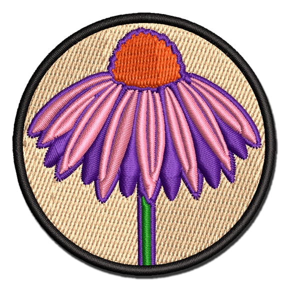 Coneflower Echinacea Applique Multi-Color Embroidered Iron-On Patch - 3.5 Inch Large