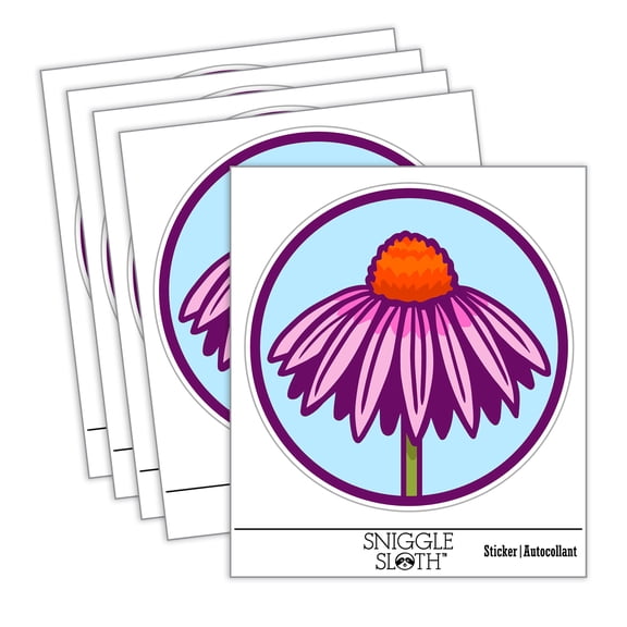 Coneflower Echinacea Car Window Bumper Water Bottle Phone Tablet Laptop Waterproof Vinyl Decal Sticker Set 5-Pack - Gloss Finish - 5.0"