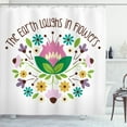 thumbnail image 1 of Coneflower Shower Curtain, The Earth Laughs in Flowers Typography with Graphical Ornamental Flowers, Fabric Bathroom Set with Hooks, 69W X 70L Inches, Multicolor, by Ambesonne, 1 of 3