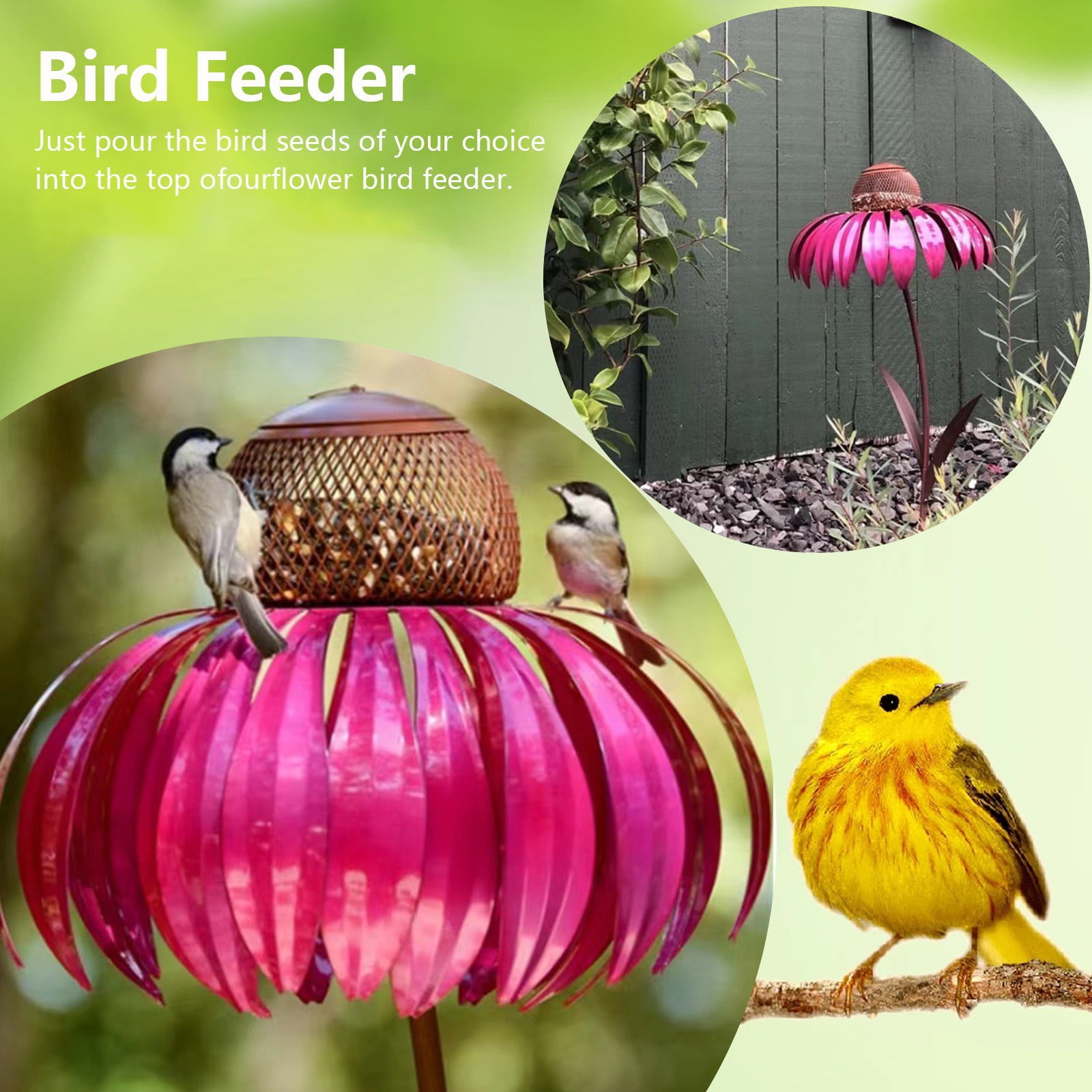Coneflower Standing Bird Feeder, Outside Hanging Squirrel Proof Metal