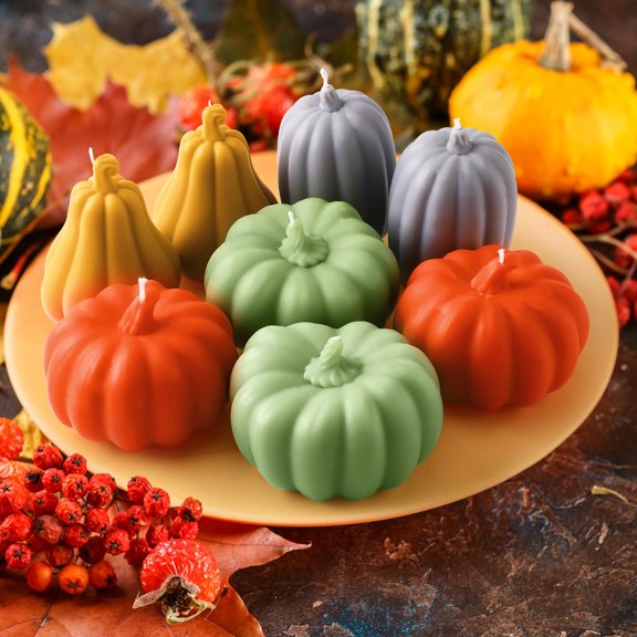Conelist 8 Pcs Thanksgiving Pumpkin Shaped Candles Thanksgiving Pumpkin Tealight Candle Bulk Home Decor Handmade Fall Gifts Soy Wax Orange Green Wax Light for Home Table Bedroom Bathroom Party Y102