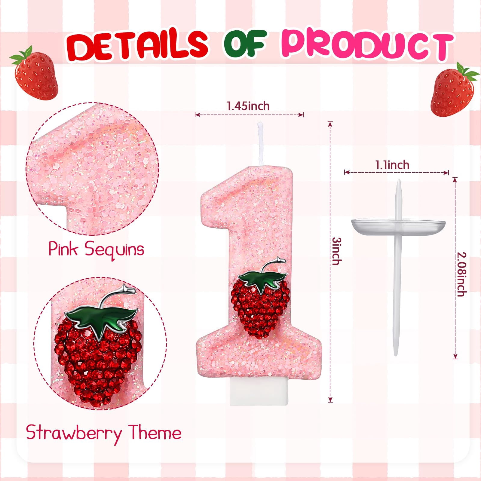 PME Pink Number 1 Candle – 2.5 Inch Polka Dot Birthday Cake Candle With Plastic Stick