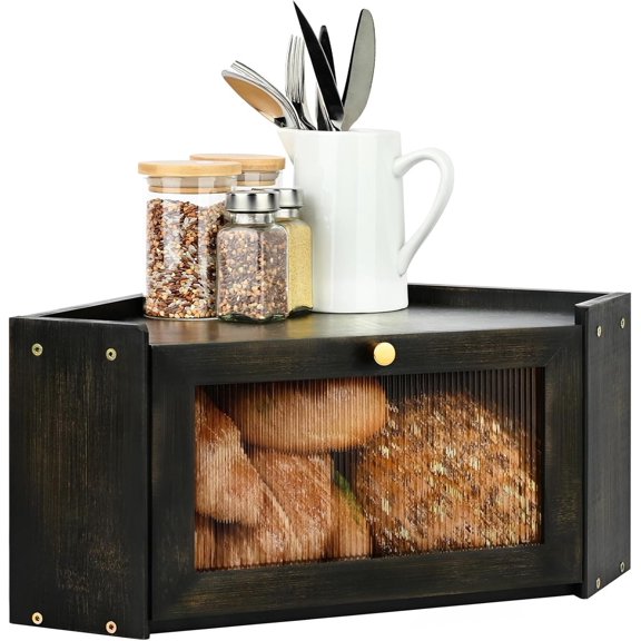 Coner Bread Box for Kitchen Countertop, Bread Storage Container, Breadbox for Homemade Bread, Large Capacity Bread Bin(Black)