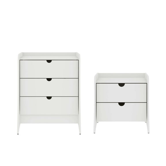 Coney 2-Piece Mid-Century Modern Dresser and Nightstand Set in White