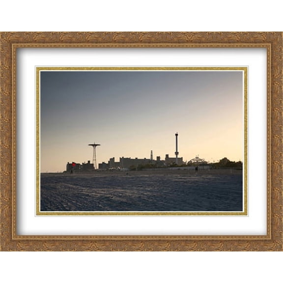 Coney Island Beach, Brooklyn, New York 2x Matted 36x28 Large Gold Ornate Framed Art Print by The Cityscape Art Print Series