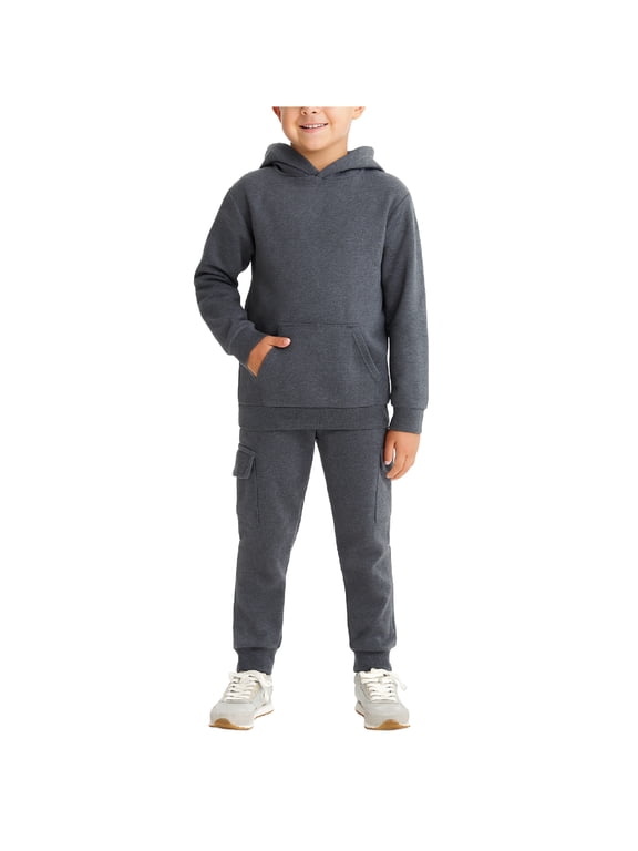 Boys Sweatsuit Set - 2 Piece Soft Fleece Hoodie Sweatshirt & Cargo Sweatpants (8-16)