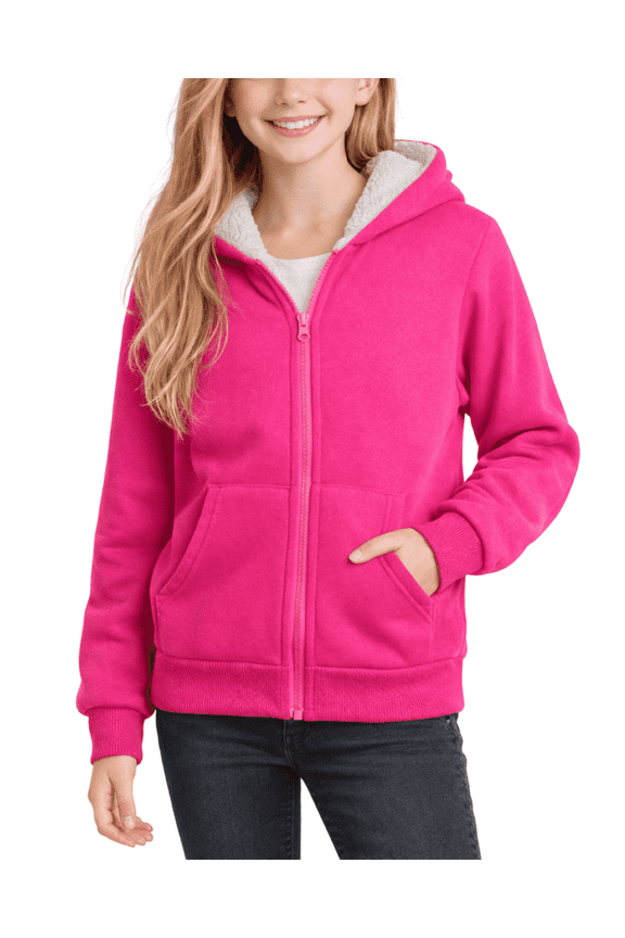 Girls Hoodie Sweatshirt Cozy Soft Fleece Sherpa Lined Zip up Hoodies with Pockets
