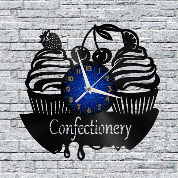 Confectionery 12 Inch Vinyl Record Wall Clock - Silent, Creative, and Unique Clock for Living Room, Entryway, or Bedroom Decor - Perfect Gift Idea(12 inchs B without LED)
