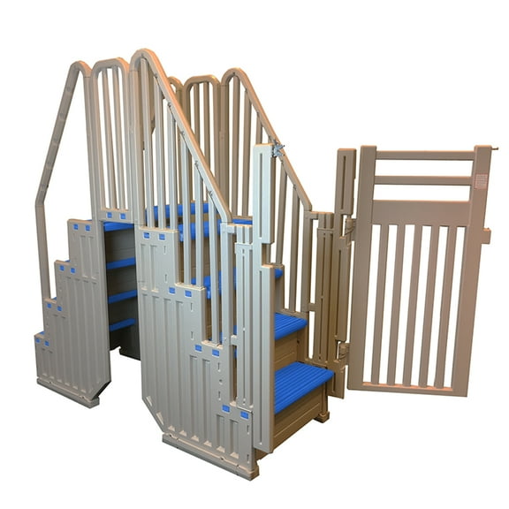 Confer Entry System Swimming Pool Ladder - Warm Grey with Blue Treads