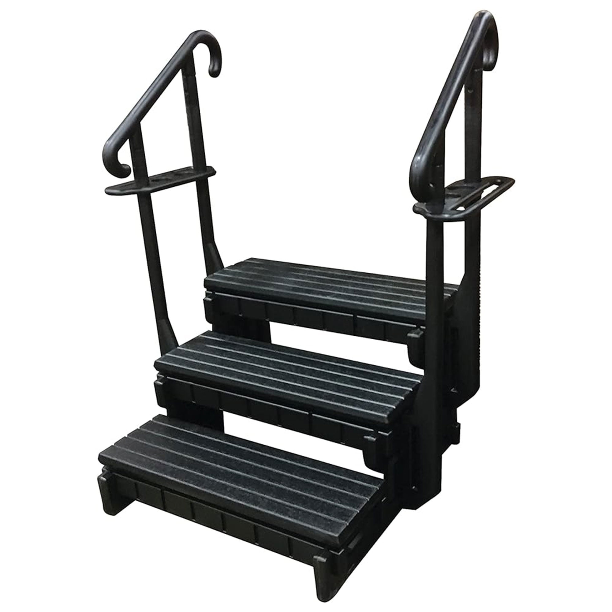 3 Signature Spa Step Confer Plastics with Curved Handrails, Black, 36 Inch