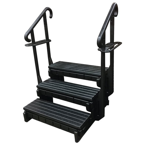 3 Signature Spa Step Confer Plastics with Curved Handrails, Black, 36 Inch