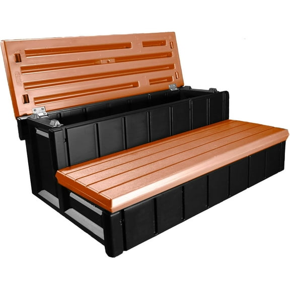 Confer Plastics Two Tier 36" Wide Storage Hot Tub Step: Durable, Multi-Functional, Non-Skid Spa Steps, Easy Installation, Sturdy, Long Lasting Upgrade to Your Space. Proudly Made in USA. - Redwood