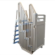 Confer SIG-X Pool Ladder Gate System for Above Ground Pools, Warm Grey with Blue Steps