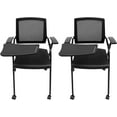 thumbnail image 1 of Conference Room Chair, 2Pcs Ergonomic Foldable Reception Chair High Load Bearing Armchair Portable Bouncing Back Office Chairs with Tabletop&Casters for Conference Halls Schools Step Classrooms, 1 of 9