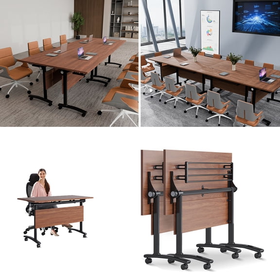 Conference Room Table, Folding Conference Table with wheels, Large Flip Top Mobile Training Table,Modern Rectangular Meeting Seminar Table for 6-8 People Office (47in,2)