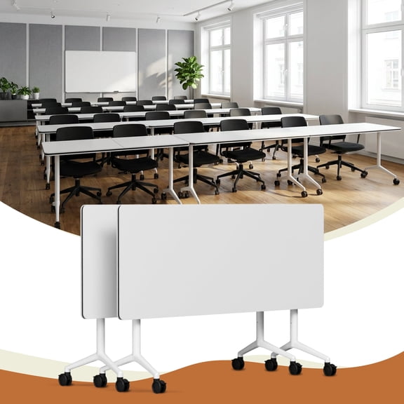 Conference Room Table Folding with Wheels Nesting Heavy Duty 47.2"LĂ23.6"W for Office Classroom White2, 2PCS