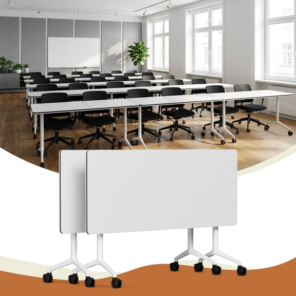 Conference Room Table Folding with Wheels Nesting Heavy Duty 70.9"LĂ23.6"W for Office Classroom White2, 2PCS
