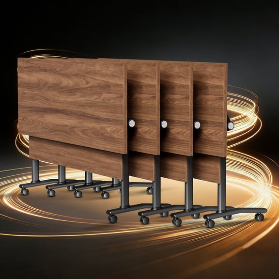 Conference Room Table on Wheels 4 PACK Folding Modern Mobile Conference Table Rectangle Walnut Large Meeting Training Tables for Office Classroom(4, Walnut-47.2 In)