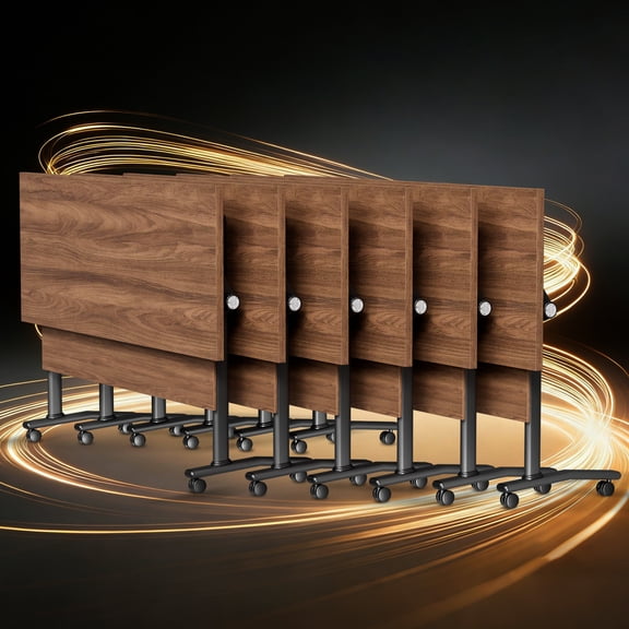 Conference Room Table on Wheels 6 PACK Folding Modern Mobile Conference Table Rectangle Walnut Large Meeting Training Tables for Office Classroom(6, Walnut-55 In)