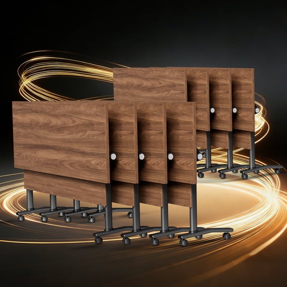 Conference Room Table on Wheels 8 PACK Folding Modern Mobile Conference Table Rectangle Walnut Large Meeting Training Tables for Office Classroom(8, Walnut-63 In)
