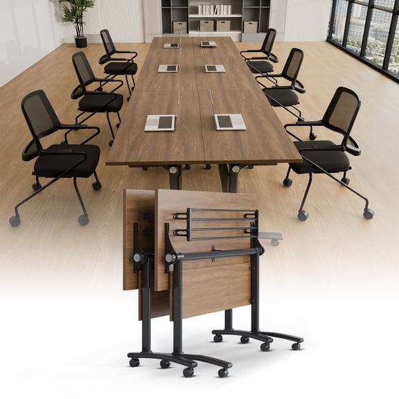 Conference Room Table with Wheels Mobile Folding Training Table Modular Flip Top Meeting Table for Office (2,Walnut,61in)