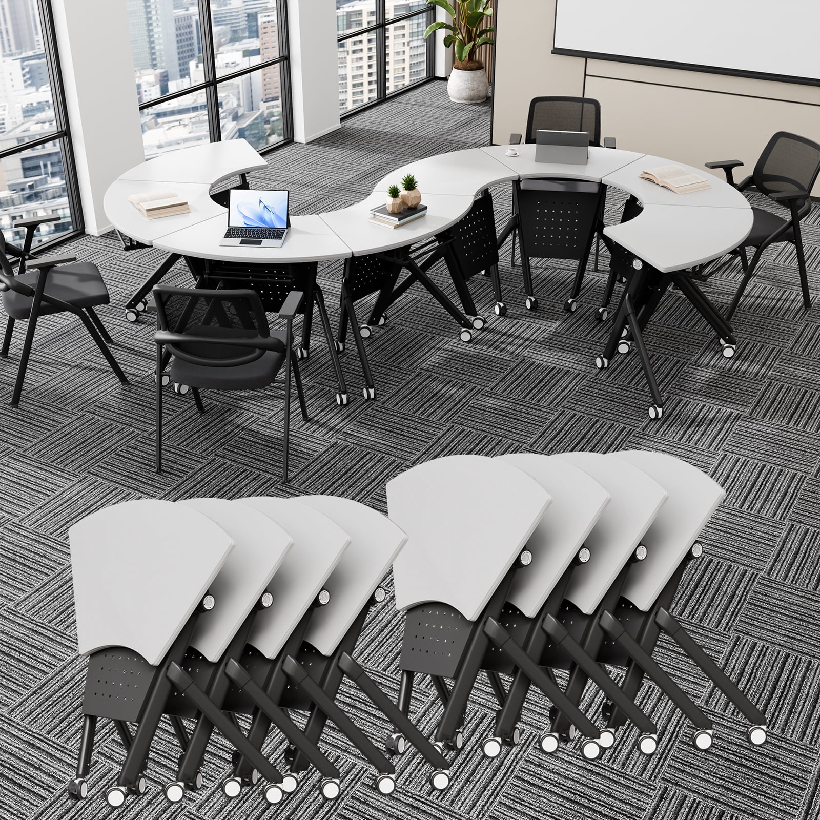 Combinable Table Conference Room Tables, Folding Conference Table with Wheels, Fan ...