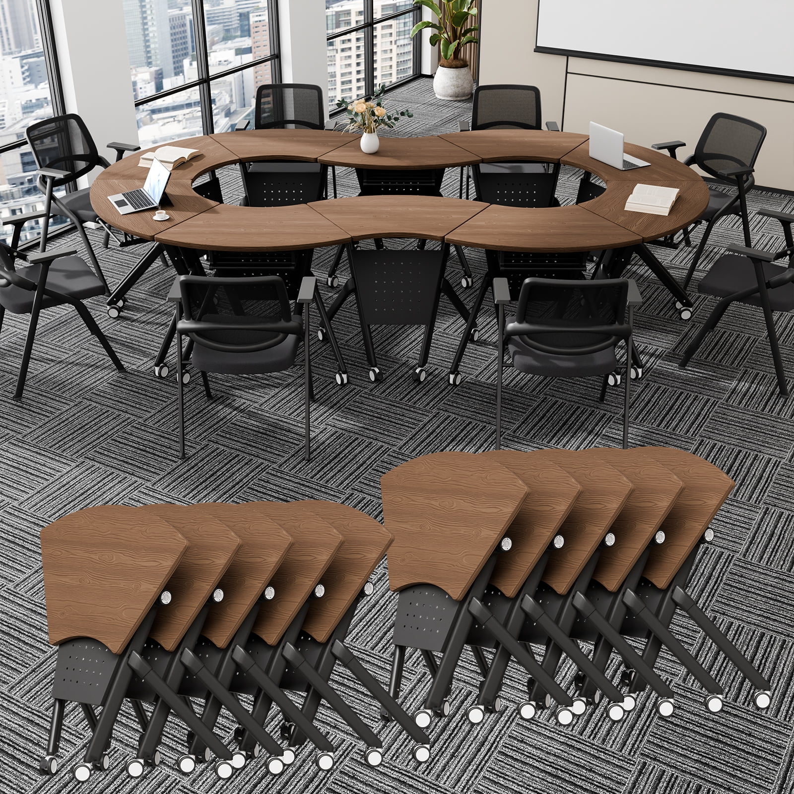 Combinable Table Conference Room Tables, Folding Conference Table with Wheels, Fan ...