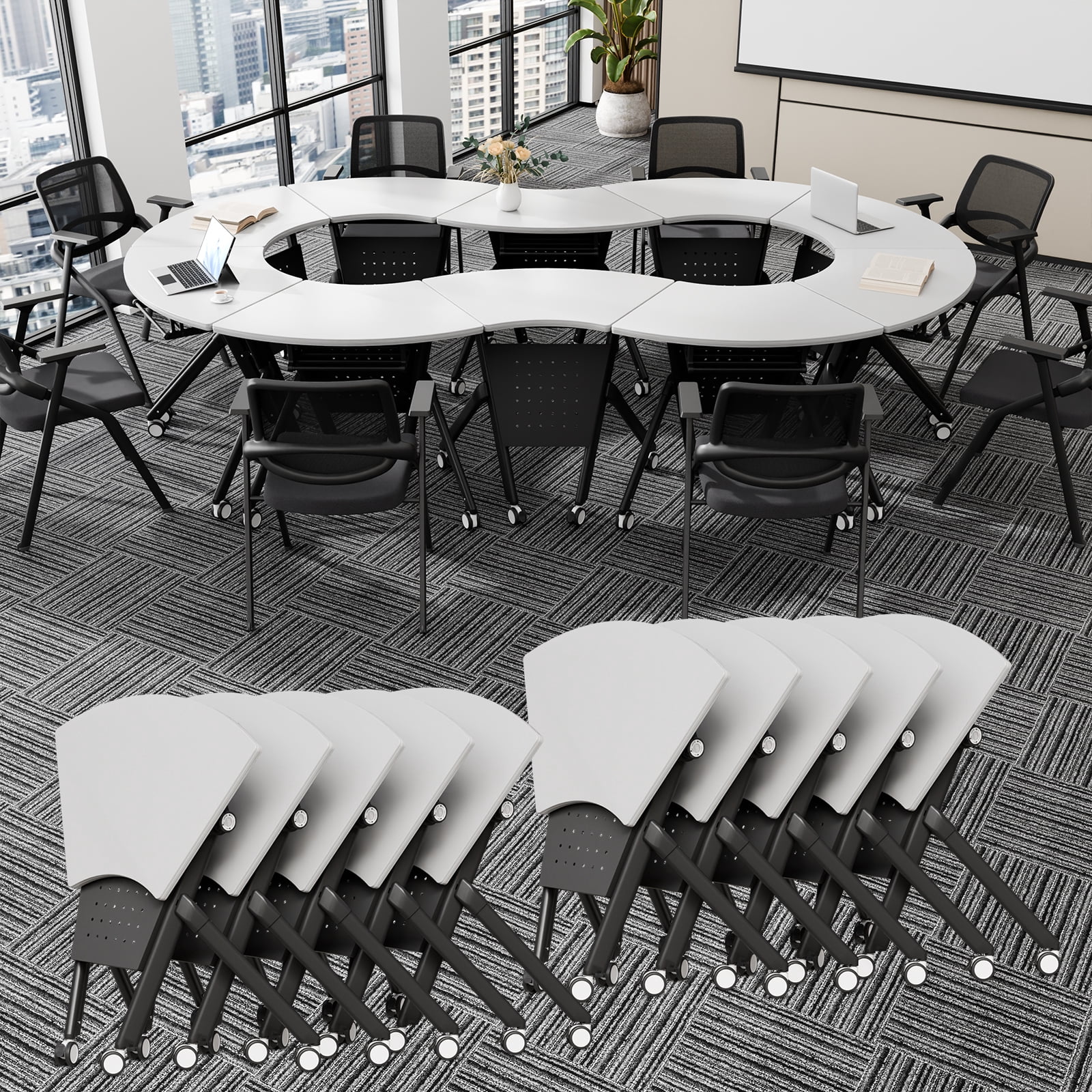 Combinable Table Conference Room Tables, Folding Conference Table with Wheels, Fan ...