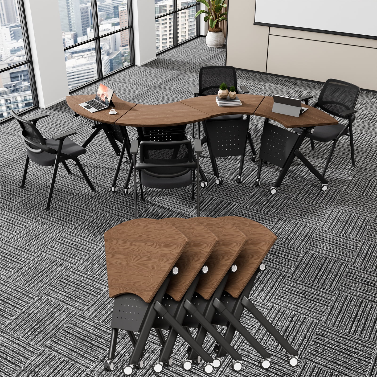 Combinable Table Conference Room Tables, Folding Conference Table with Wheels, Fan ...